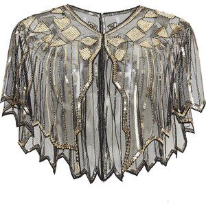 Babeyond Sequin Beaded Evening Cape 1920s Shawl Wraps  (Gold)